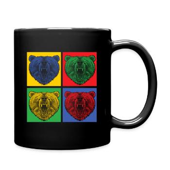 Bär Tier Raubtier bunt popart - Geschenk Idee - Tasse einfarbig - Schwarz - Rechts