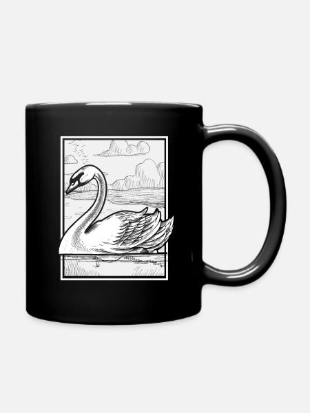 Schwan Vogel Schwäne Tier Natur See Geschenk - Tasse einfarbig - Schwarz