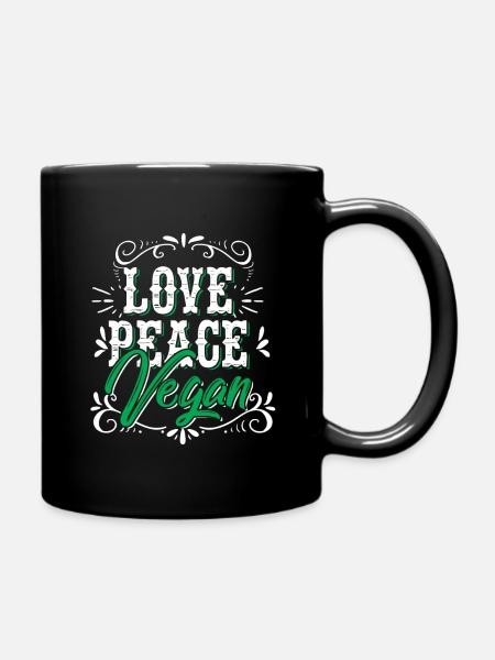 Liebe Frieden Vegan Peace Geschenk Hippie - Tasse einfarbig - Schwarz