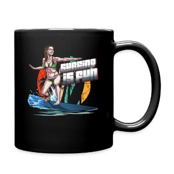 Surfing Is Fun Sommer Strand - Tasse einfarbig - Schwarz - Rechts