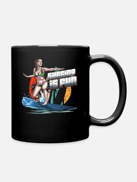 Surfing Is Fun Summer Beach - Full Colour Mug - black