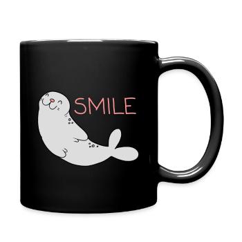 Niedlicher Seehund - Tasse einfarbig - Schwarz - Rechts