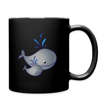 Wal Familie Whale Family am Wasser spritzen - Tasse einfarbig - Schwarz - Rechts