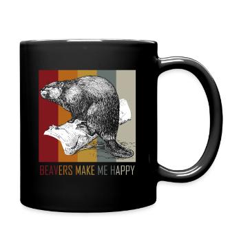 Biber machen mich glücklich Geschenk Idee Biber - Tasse einfarbig - Schwarz - Rechts
