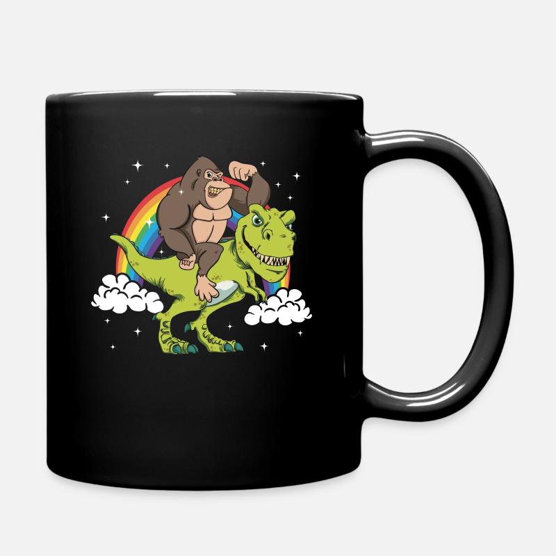 Singe Gorilla Rides On Dinosaure Dinaur T-Rex - Mug uni - noir