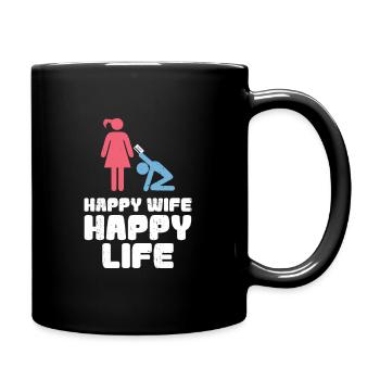 HAPPY WIFE HAPPY LIFE - Junggesellenabschied Feier - Tasse einfarbig - Schwarz - Rechts