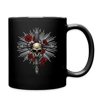 Totenkopf Kreuz | Rosen Tod Religion Musik Dornen - Tasse einfarbig - Schwarz - Rechts