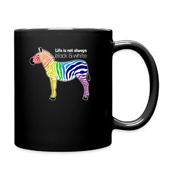 Buntes Zebra Regenbogen Positiver Spruch Geschenk - Tasse einfarbig - Schwarz - Rechts
