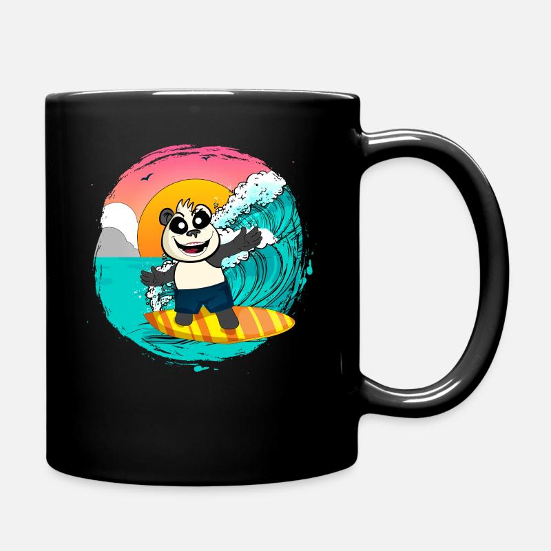 Panda Riding ein Surfbrett Wellen fangen - Tasse einfarbig - Schwarz