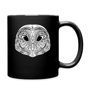 Owl - face drawing design art gift - Full Colour Mug - black - Right