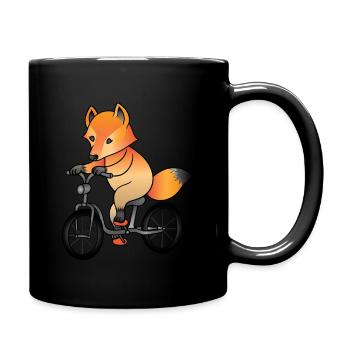 Fuchs Fahrrad Geschenk, Wald Tier niedlich lustig - Tasse einfarbig - Schwarz - Rechts