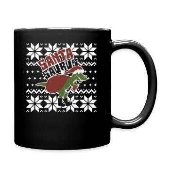 Ugly Christmas Sweater Shirt Santa Saurus Shirt - Full Colour Mug - black - Right