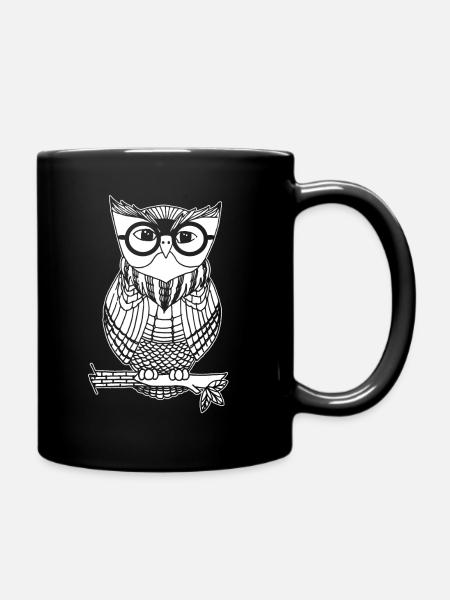 nerd owl night bird geek nerdy gift shirt - Full Colour Mug - black