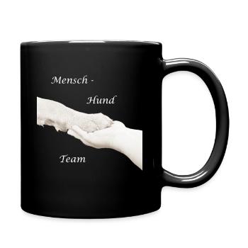 Mensch Hund Team Pfote weiss - Tasse einfarbig - Schwarz - Rechts