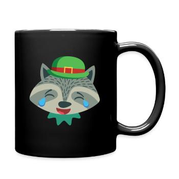 Schreiender lachender Weihnachts Waschbär mit grünen Hut - Tasse einfarbig - Schwarz - Rechts