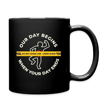 Lustig Forensik Krimi Polizei Kripo Cop Geschenk - Tasse einfarbig - Schwarz - Rechts