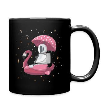 Astronaut auf Flamingo mit Sonnenschirm - Tasse einfarbig - Schwarz - Rechts