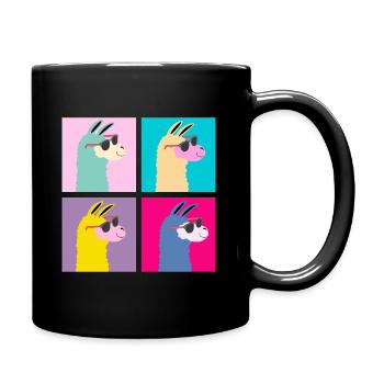 Vier 4 Lama Old School Neon Tiere Geschenk - Tasse einfarbig - Schwarz - Rechts
