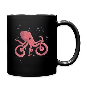 Oktopus fährt Fahrrad - Tasse einfarbig - Schwarz - Rechts