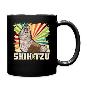 Shih Tzu Hund Hundebesitzer Retro Vintage Geschenk - Tasse einfarbig - Schwarz - Rechts