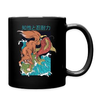 Fuchs und Fisch Japan - Tasse einfarbig - Schwarz - Rechts