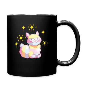 Regenbogen Alpaka Lama Sterne ,Geschenkidee - Tasse einfarbig - Schwarz - Rechts