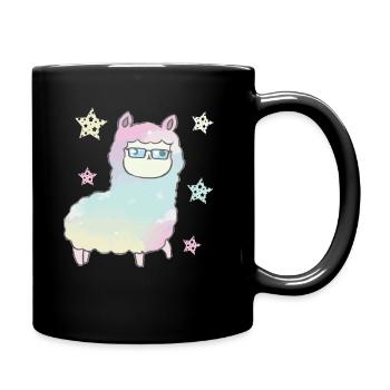 Lama arc-en-ciel alpaga avec des lunettes idée cadeau - Mug uni - noir - Droite