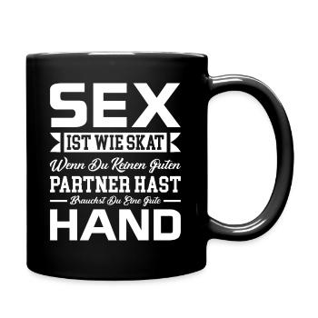 Sex lustiger Spruch Skat Kartenspiel Witz Humor - Tasse einfarbig - Schwarz - Rechts
