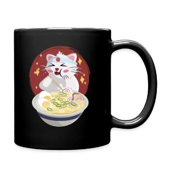 Katze isst Nudeln - Tasse einfarbig - Schwarz - Rechts
