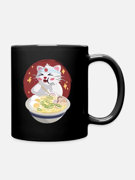 Le chat mange des nouilles - Mug uni - noir