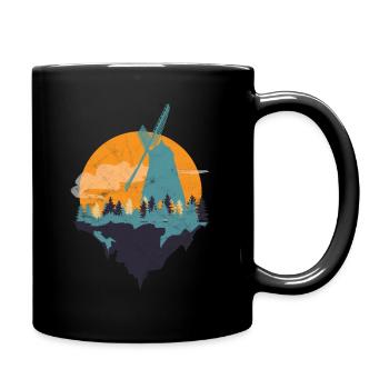 Paysage coucher de soleil cadeau moulin à vent - Mug uni - noir - Droite