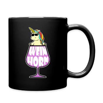 Weinhorn - Wein + Einhorn - Tasse einfarbig - Schwarz - Rechts