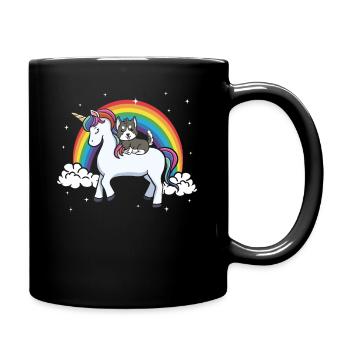 Siberian Husky Hund Regenbogen Einhorn Geschenk - Tasse einfarbig - Schwarz - Rechts