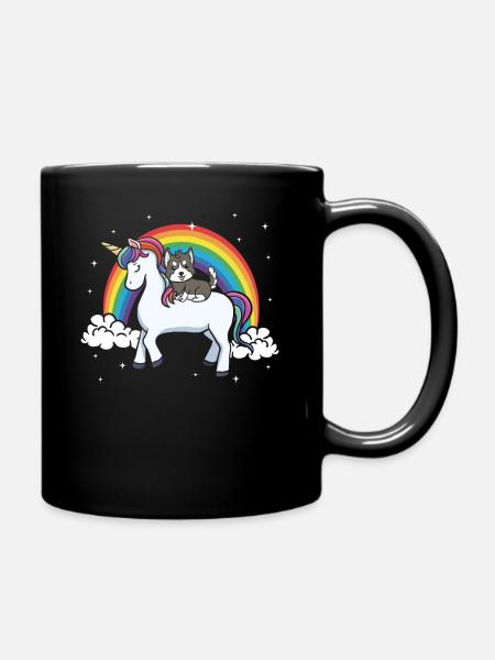 Siberian Husky Hund Regenbogen Einhorn Geschenk - Tasse einfarbig - Schwarz