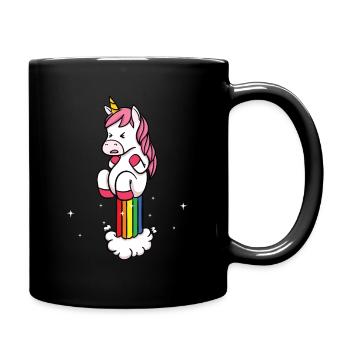 Einhorn Regenbogen Bunter Pups Furz Geschenk - Tasse einfarbig - Schwarz - Rechts