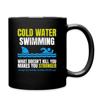 Funny Cold Water Swimming Shark - Full Colour Mug - black - Right