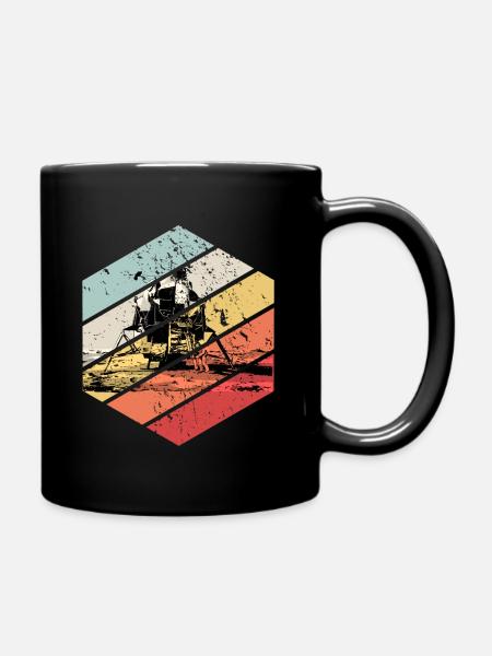 Retro Vintage Moon Landing Spaceman Astronaut Ufo - Full Colour Mug - black