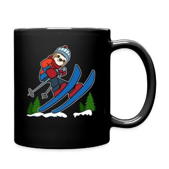 Skiing Sloth Ski Holiday Winter Sports Gift - Full Colour Mug - black - Right