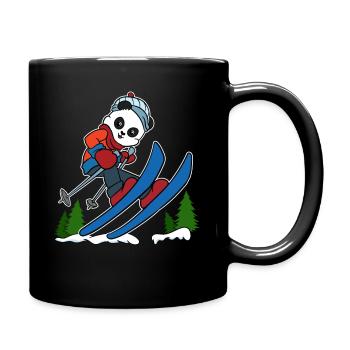 Skifahren Panda Skiurlaub Wintersport Geschenk - Tasse einfarbig - Schwarz - Rechts