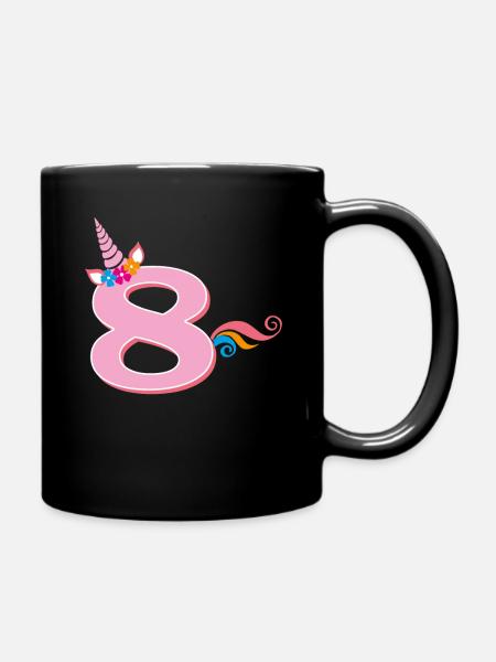 8th Birthday Unicorn - Full Colour Mug - black