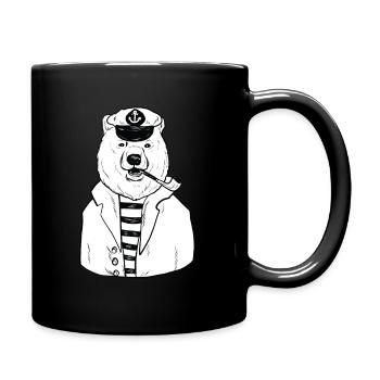 Fur Seal Bear sailor seafarer captain seafaring boat - Full Colour Mug - black - Right