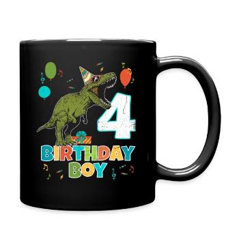 4 ans, fête d'anniversaire, garçon, dinosaure T Rex - Mug uni - noir - Droite