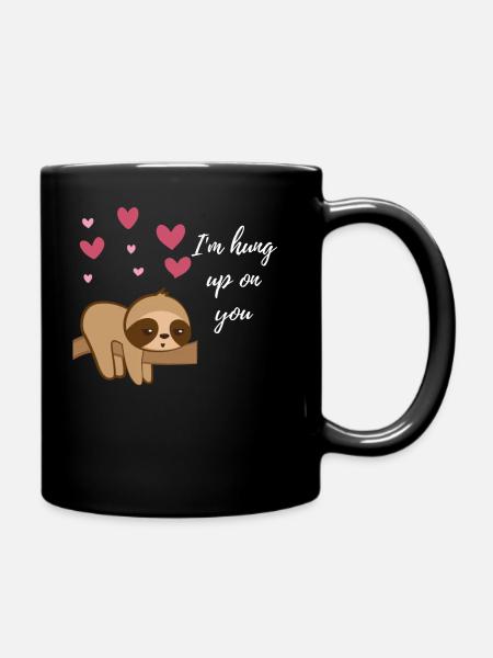 Faultier– Faultiere – Herzen - Valentinstag - Ast - Tasse einfarbig - Schwarz