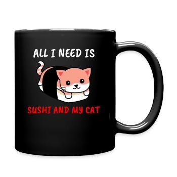 Sushi und mein japanisches Kätzchen der Katze vorhanden - Tasse einfarbig - Schwarz - Rechts