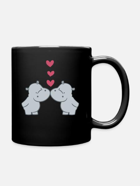 Hippopotame - Hippopotame - Hippopotame - Couple - Coeur - Mug uni - noir