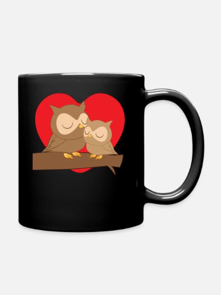 Hibou - hibou - hibou - t-shirt hibou - coeur - paire - Mug uni - noir