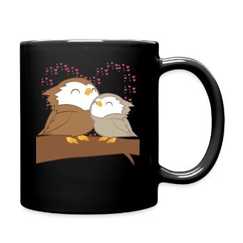 Eule - Uhu - Kauz - Eulen - Familie - Kuscheln - Tasse einfarbig - Schwarz - Rechts