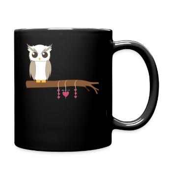 Eule - Uhu - Kauz - Eulen T-Shirt - Herzen - Tasse einfarbig - Schwarz - Rechts