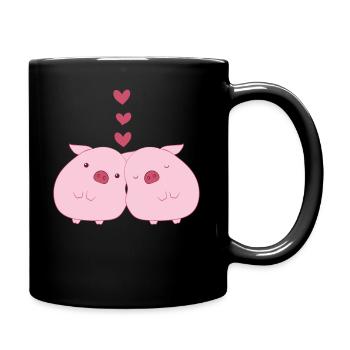 Schwein - Schweinchen - Valentinstag - Paar - Herz - Tasse einfarbig - Schwarz - Rechts