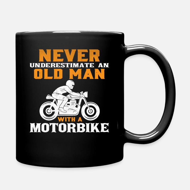 Old man with motorcycle - Full Colour Mug - black